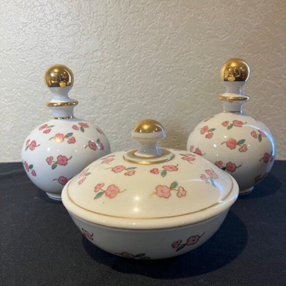 Vanity Set‎ Floral Ceramic Three Piece by Irice Hand Painted - Picture 2 of 10
